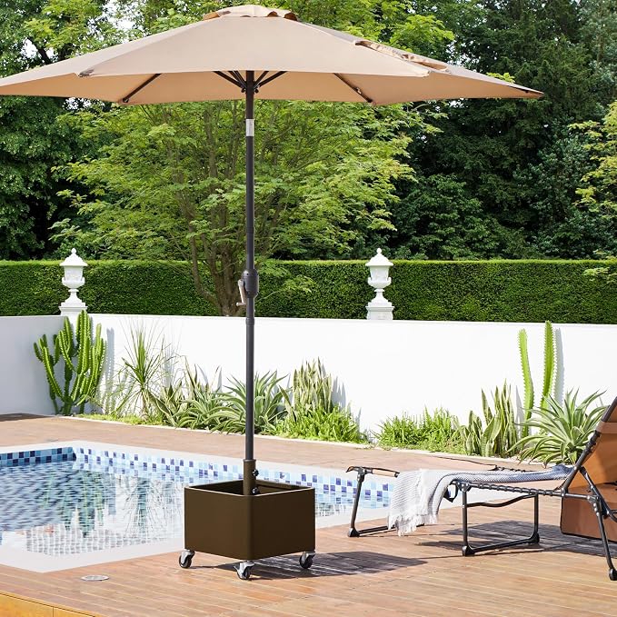 Yaheetech : Pied de parasol mobile à remplir, 330 lbs - Marron - Avec jardinière et roulettes