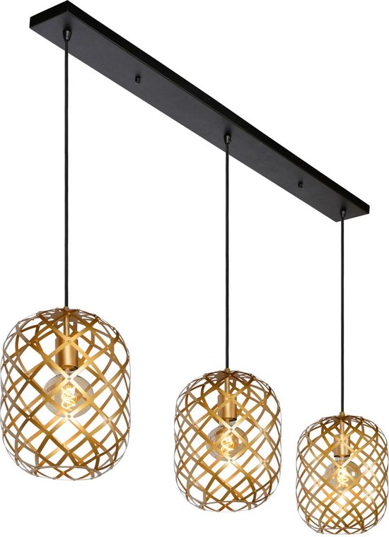 Lucide WOLFRAM - Lampe suspendue - 3xE27 - Or mat / Laiton