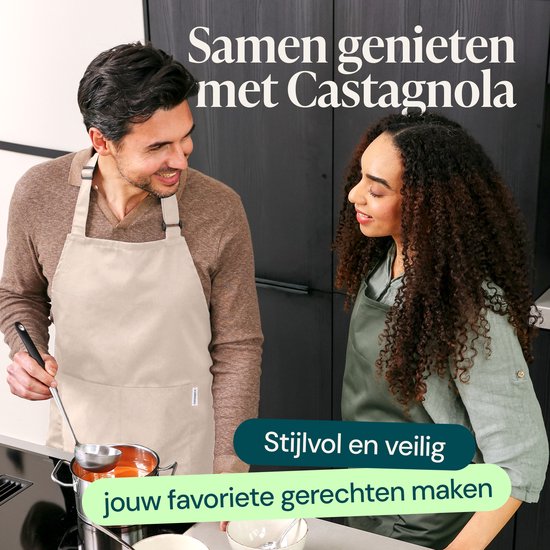 Tablier de cuisine Castagnola - Imperméable et antisalissure - Tablier de cuisine professionnel - Tablier pour femmes et hommes - Tablier de traiteur - Unisexe - Boucle réglable - Compartiments extra-larges - Beige