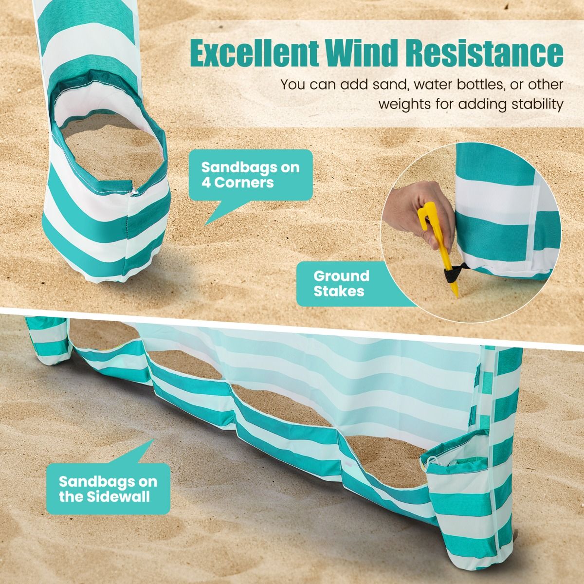 Coast Beach Tent - pliable 183 x 183 x 215-240 cm Vert/Blanc