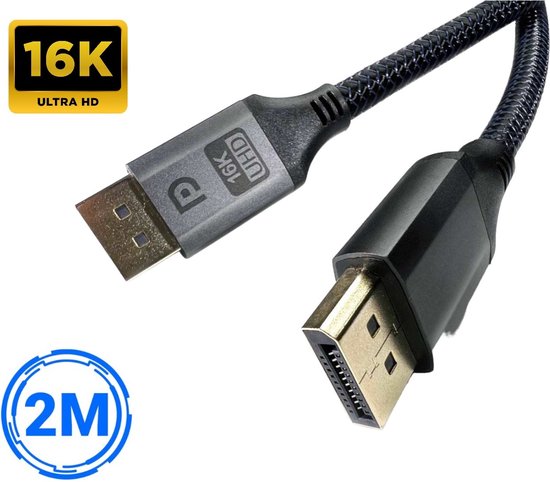 Câble DisplayPort 2.1 - 16K@60Hz/8K@120Hz/4K@144Hz - DisplayPort vers DisplayPort - Câble DP - 2 mètres