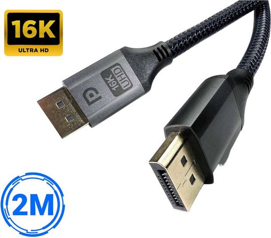Câble DisplayPort 2.1 - 16K@60Hz/8K@120Hz/4K@144Hz - DisplayPort vers DisplayPort - Câble DP - 2 mètres
