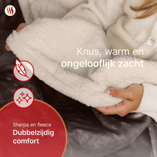Seranova Couverture électrique XXL - Fils chauffants supplémentaires - Modèle Premium - 180x160 cm - Couverture chauffante pour 2 personnes - Sherpa polaire double face - Châtaigne