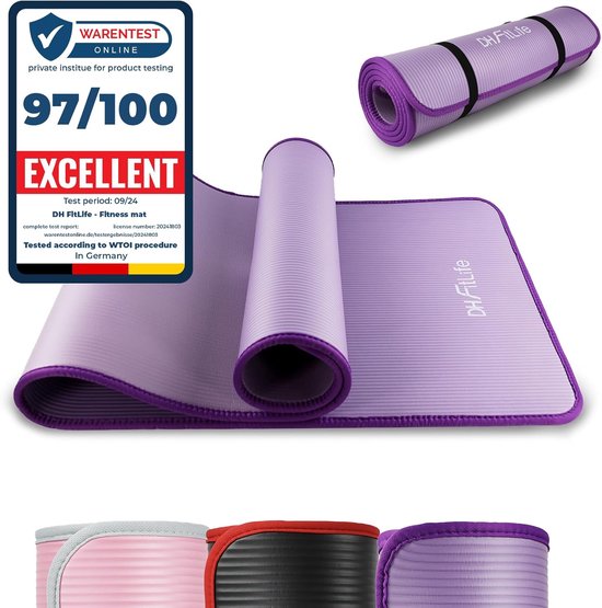 DH FitLife Tapis d'entraînement, tapis de fitness, tapis de sport, 183 x 61 x 1 cm, extra résistant à la déchirure, tapis de yoga, antidérapant et épais, tapis d'entraînement (violet)