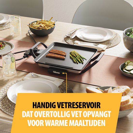 Plaque de cuisson Tristar - BP-2666 - Gourmet, plaque de grill S 28 x 28 cm - 2 personnes - 800 W - Thermostat réglable - Adaptée au camping