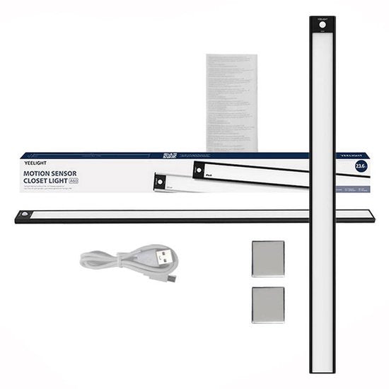 Éclairage d'armoire Yeelight avec détecteur de mouvement - 135 lumens - Noir - 60 cm - rechargeable