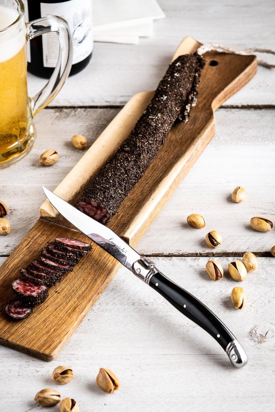 Laguiole Style de Vie Planche à saucisses avec couteau à steak Premium Line - Bois d'acacia - Noir
