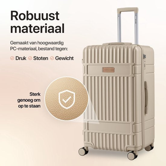 Valise SKYCASES Trunk – Classic Heritage – Valise extra-large – 110 L – Serrure TSA – Valise à roulettes légère – 78 x 44 x 36 cm – Valise à roulettes Trunk – Roulettes Spinner – Beige