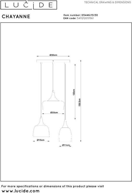 Lucide CHAYANNE - Suspension - Ø 30 cm - 3xE14 - Noir