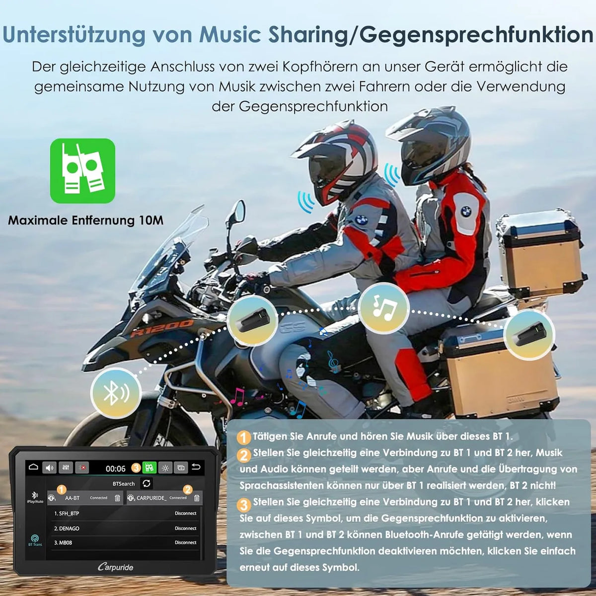 Écran CarPlay pour moto Carpuride W702BS Pro 7 pouces - BMW Wonderwiel - CarPlay et Android Auto sans fil - Étanche - Noir