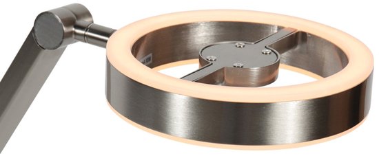 Lampe de table Ringlux 4139ST de Steinhauer - Élégante lampe en acier brossé, hauteur réglable de 40 à 75 cm, avec double éclairage LED et variateur tactile.