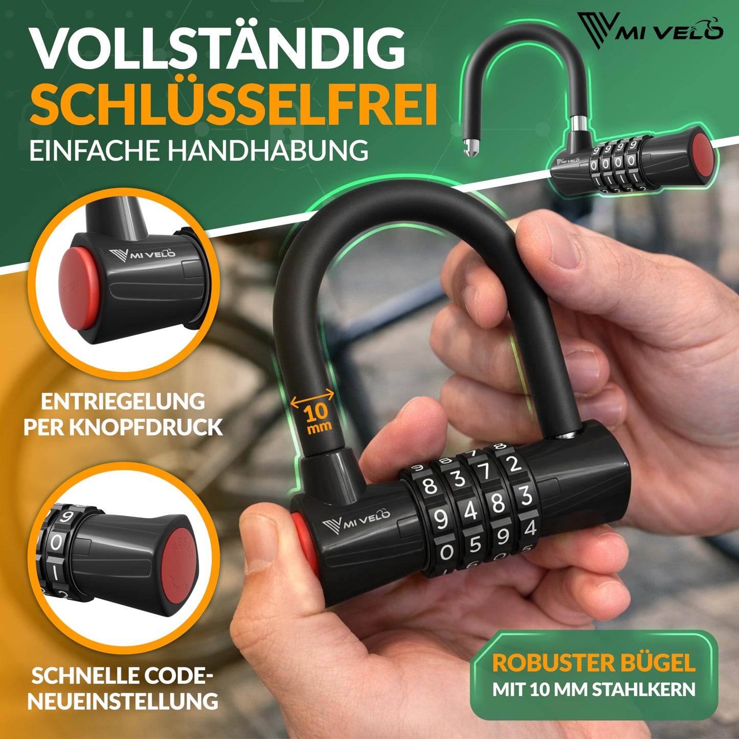 Câble antivol MIVELO - antivol de vélo à code - câble en acier de 200 cm - combinaison à 4 chiffres