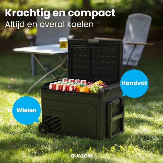 Auronic Electric Cool Box - Compresseur - Avec roues - 12V 230 Volt - Voiture - 40L - Frigobox - Noir/Gris