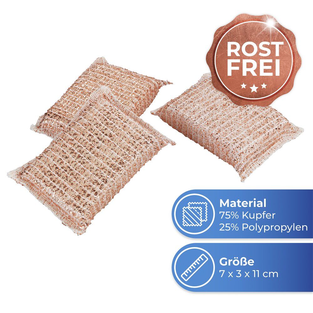 Lot de 6 éponges en cuivre Wenko - Nettoyant puissant - 110 x 70 x 30 mm - Couleur cuivre