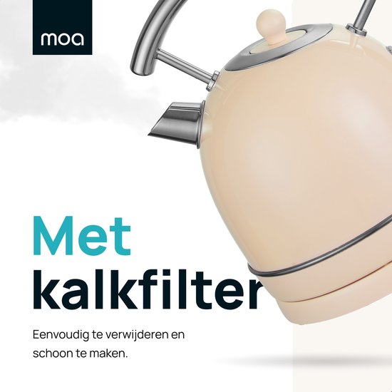MOA Kettle Retro - 1,8 litre - Bouilloire électrique - Filtre anti-calcaire - sans BPA - acier inoxydable - 2200W - Crème