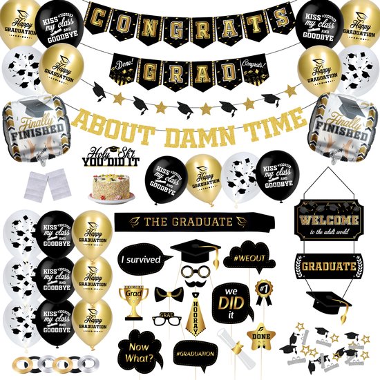 Partizzle Graduated Party Decorations Articles - Guirlandes et ballons - Hourra Graduation Party - Graduation Party Items - XL