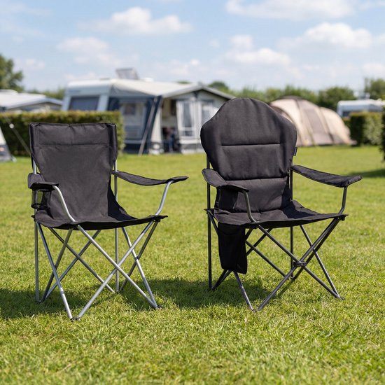 TRVLMORE Chaises de camping XXL - pliables - 2-Pack - Capacité de charge 160KG - Sac de transport inclus - Chaise pliante - Chaise de pêche - Chaise de camping - Chaise pliante - Noir