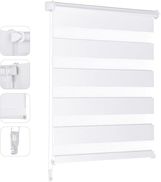 Store enrouleur Sekey Duo - Blanc - 50 x 130 cm - Sans perçage - Réglage de la luminosité - Protection UV - Commande par chaîne