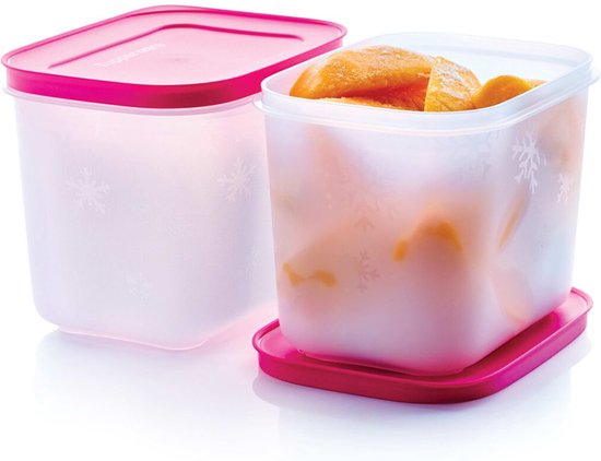 Tupperware Freezer Mates, lot de 2 - Set de boîtes pour le congélateur - Barquettes alimentaires pour le congélateur - Sans BPA - 2 x 1,1 litre - Rose