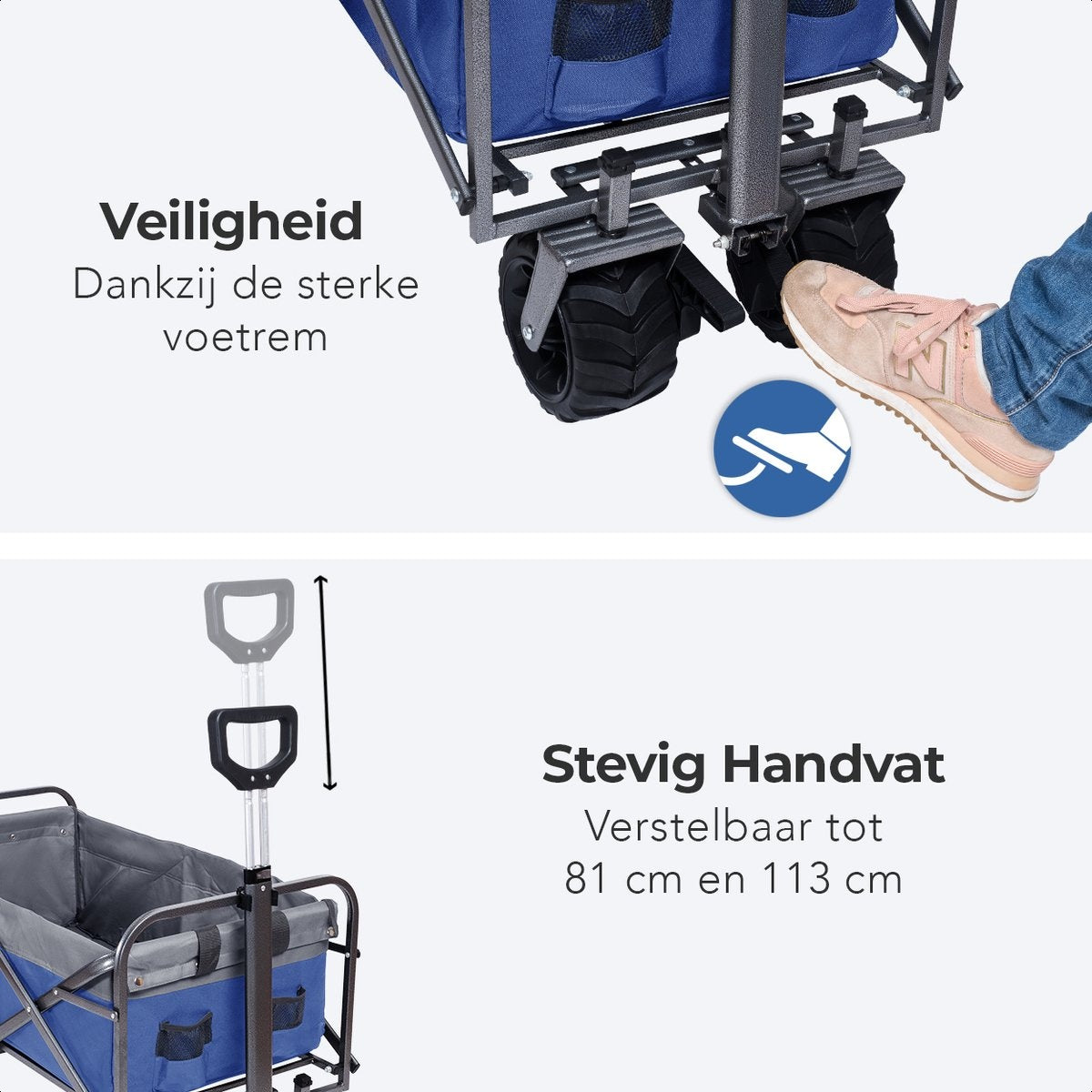LifeGoods Wagon - pliable - jusqu'à 80KG - 94L - polyester lavable - 98x45cm - bleu/gris