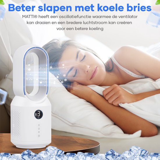 MATTI® - Ventilateur de table - Ventilateur sur pied - Ventilateur sans fil - Sans pales - Veilleuse incluse - Blanc