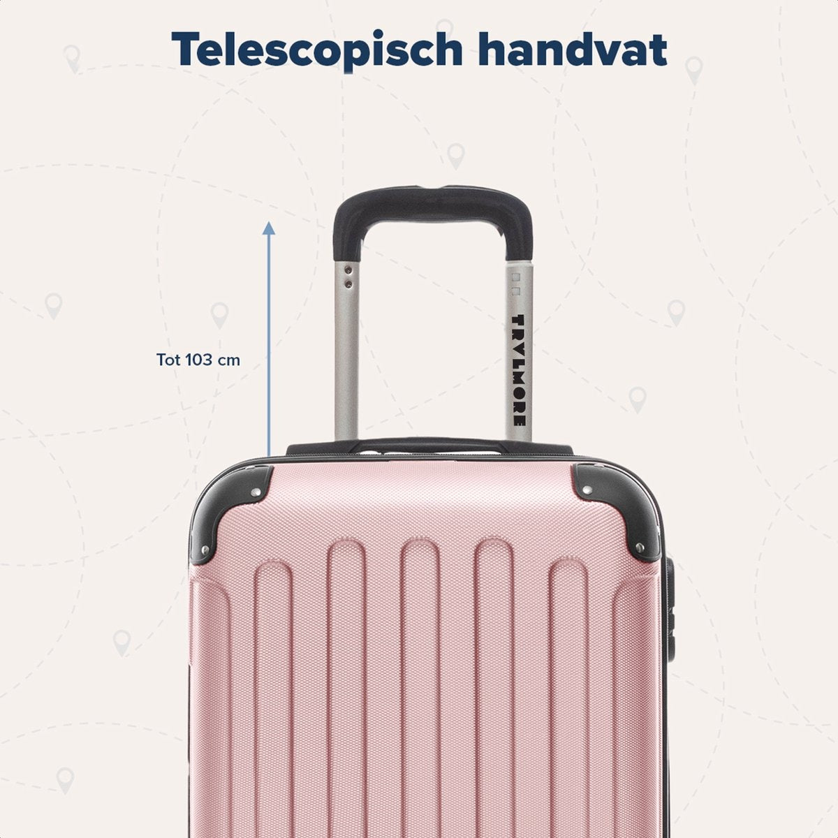 Lot de 3 valises TRVLMORE - Grande Taille Valise soute - 38L (bagage à main) + 70L + 110L - Rose Gold