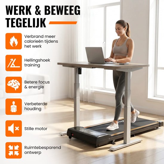 Tapis de course Fitby - Tapis de course avec inclinaison 5% - 8% - Tapis de course 1-8 km/h - Tapis de course - Tapis de marche - Noir Orange