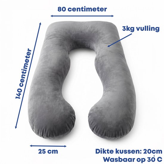 Oreiller de grossesse Earkings pour dormir sur le côté - Gris foncé - 140 x 80 cm
