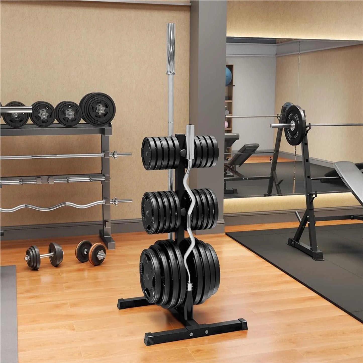 Rack à haltères Yaheetech 68,5 x 61 x 113 cm - Noir - 400 kg - 6 supports pour disques - 2 supports pour haltères