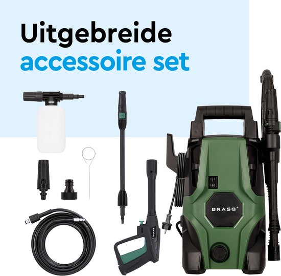 BRASQ HPW 105 - Nettoyeur de terrasse - Nettoyeur haute pression - 1400W - 105 bar - 426 L/H - Kit complet