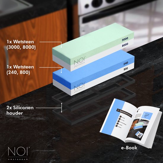 NOI Amsterdam - Luxury Double-Sided Sharpening Stone - Aiguisoir à couteaux - Wetstone - 240/800 3000/8000 - Accessoires de cuisine