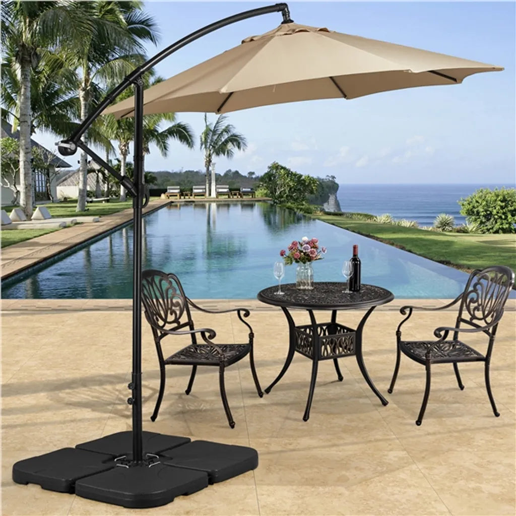 Pied de parasol Yaheetech en 4 parties, 103,5 x 103,5 cm - Noir - Pied de parasol à remplir d'eau ou de sable pour parasol suspendu
