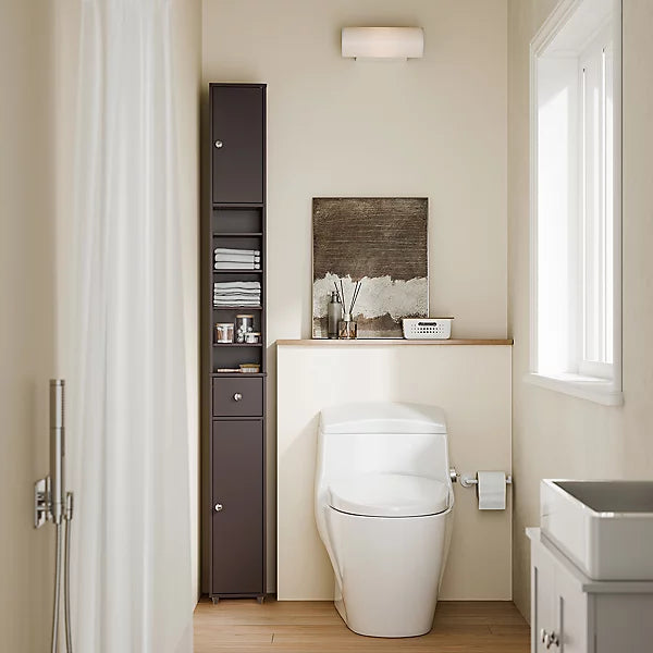 SoBuy Meuble de salle de bain haut et étroit - Meuble de rangement compact avec 6 étagères réglables et un tiroir - 20x20x180 cm - Marron