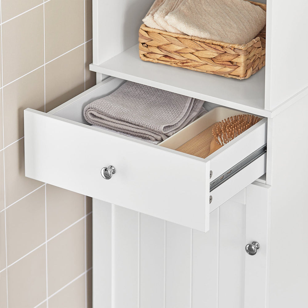 SoBuy BZR17-W Meuble de salle de bain haut - Tiroir, porte et étagères - Blanc - 40x150x33 cm