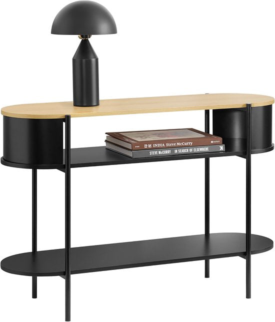 SoBuy Console d'entrée avec rangement, meuble d'entrée multifonctionnel, design industriel moderne, meuble en bois et noir, 110x39x76cm FSB102-SCH