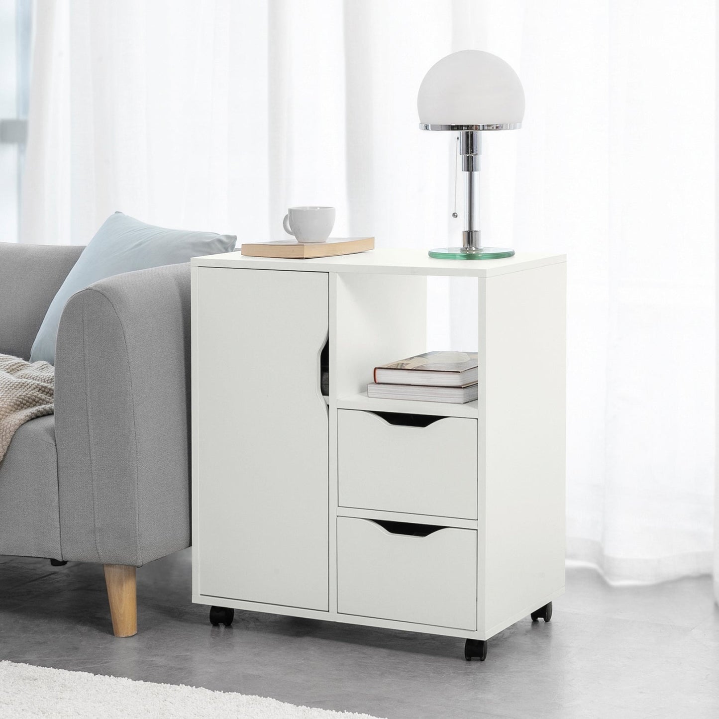 SoBuy Armoire de bureau - Porte-imprimante avec tiroirs et porte - Max. 50KG - 60 x 35 x 70 cm - Blanc