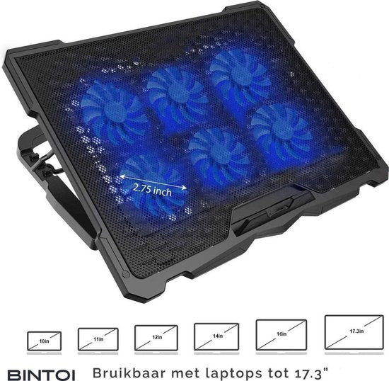 Bintoi® LSE100 - Support pour ordinateur portable réglable - Support pour tablette - Support pour ordinateur portable - Table pour ordinateur portable - Support pour ordinateur portable - Cooler pour ordinateur portable Verhoger - Cooling Pad - 6 ventilat