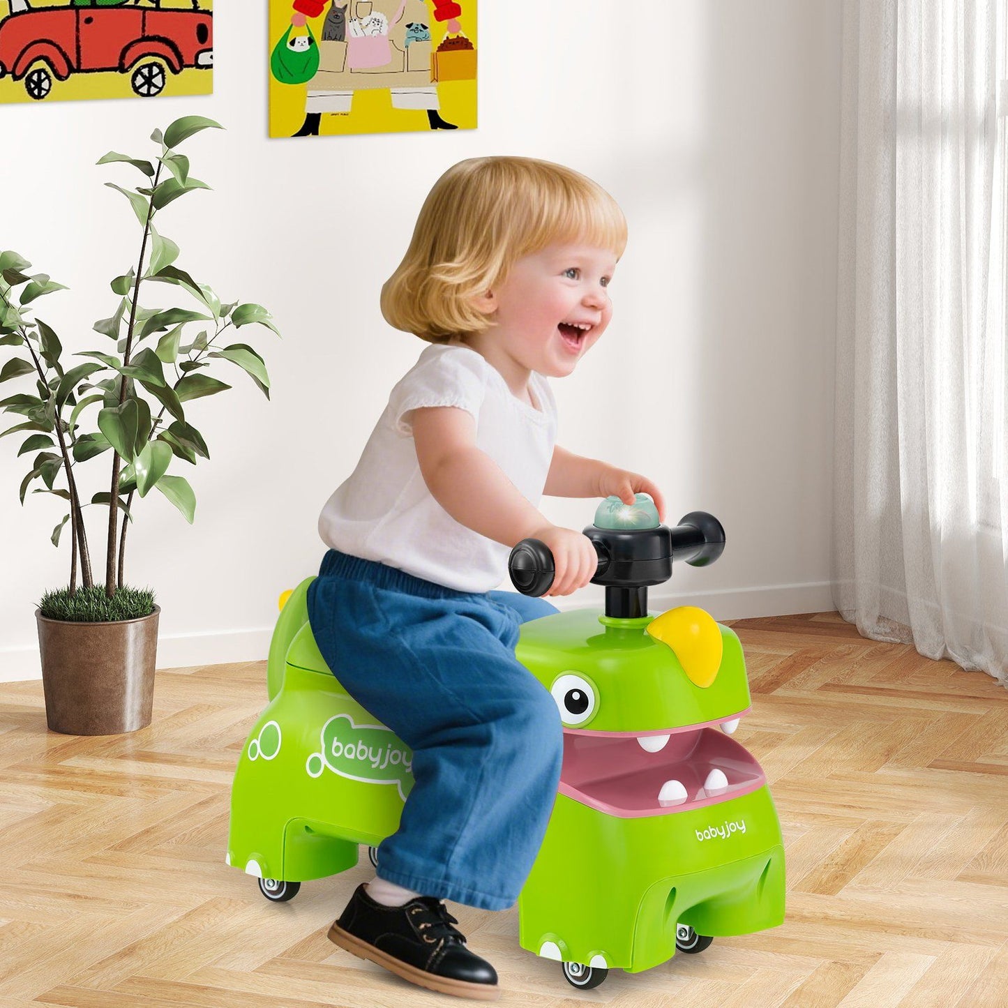 Coast Toddler Seat-Toy Vehicle with Storage, Light & Sound - Dino Design - Green - 52 × 23.5 × 38 cm