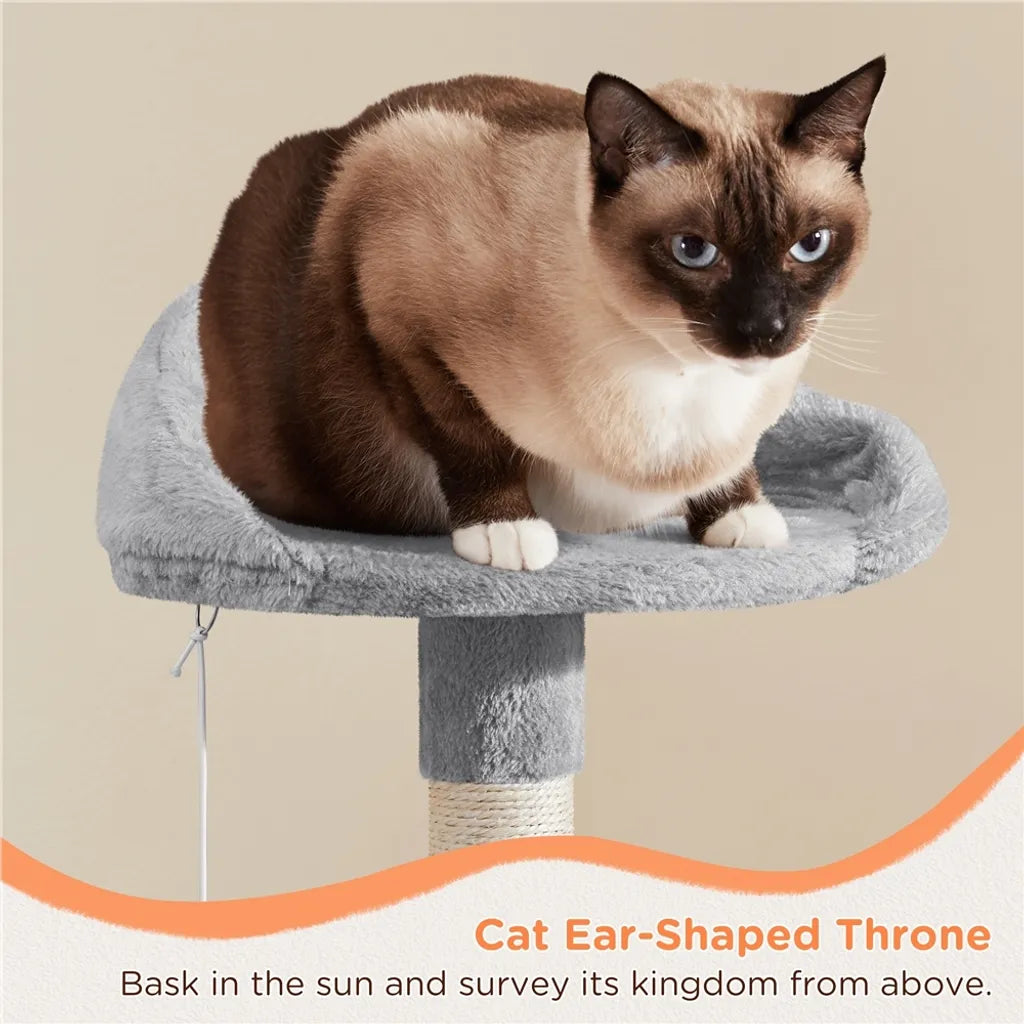 Arbre à chat Yaheetech 145 cm - Gris clair - Arbre à chat avec maison, panier suspendu et plate-forme d'observation