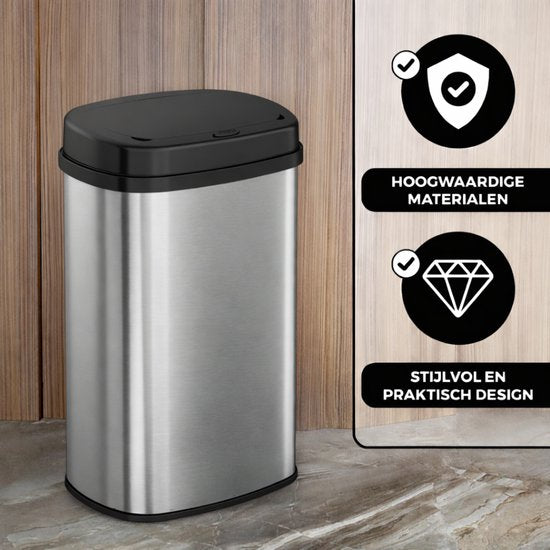 Bayt Poubelle - Poubelle 60 litres - Poubelle - Corbeille - Métal - Argent