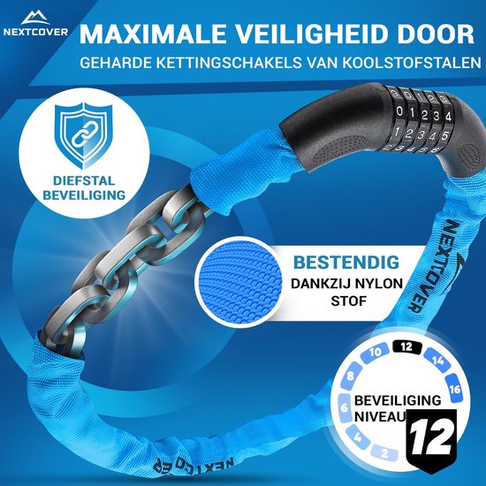 Cadenas à combinaison Nextcover - SafeSecure - 5 chiffres - Cadenas à chaîne - Bleu