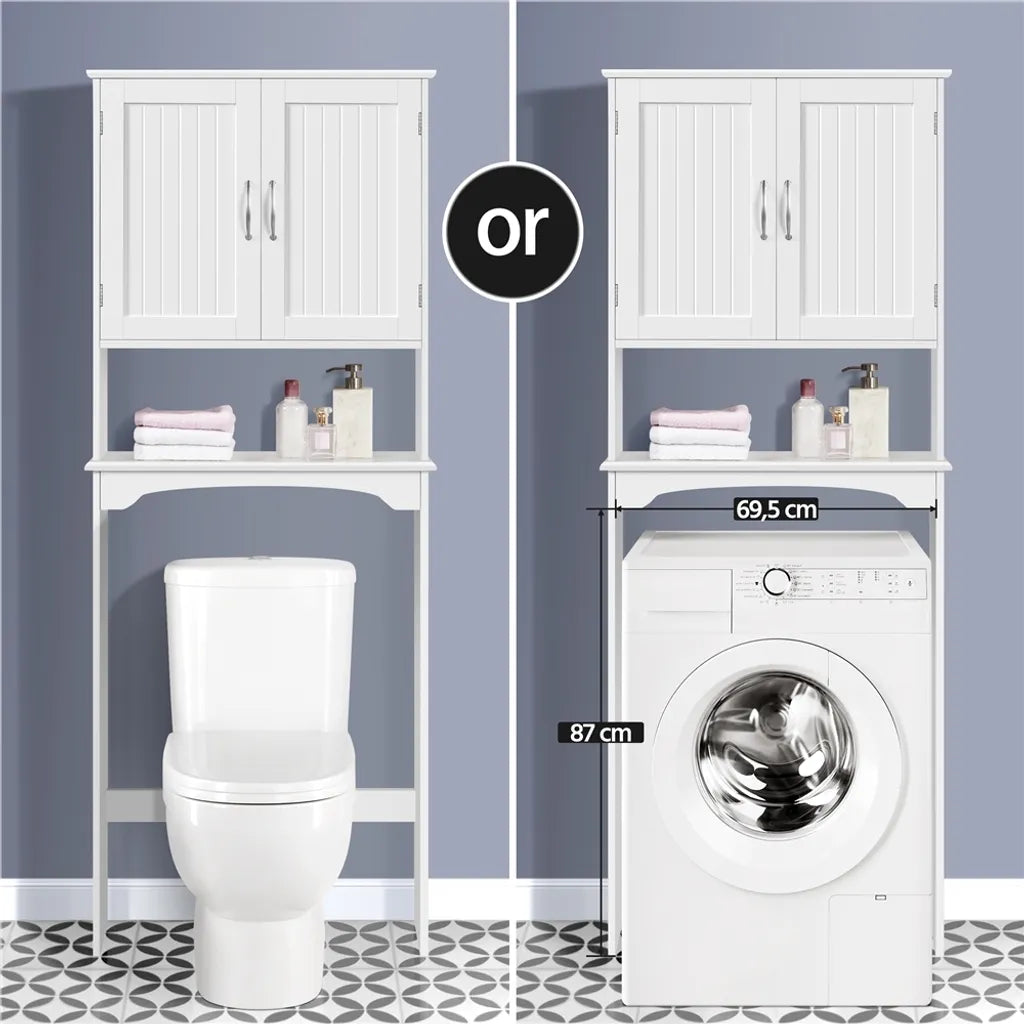 Armoire de salle de bains Yaheetech 75 x 23 x 180 cm - Blanche - Armoire à poser pour WC ou lave-linge avec étagère réglable