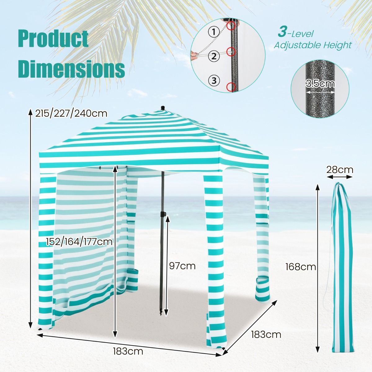 Coast Beach Tent - pliable 183 x 183 x 215-240 cm Vert/Blanc
