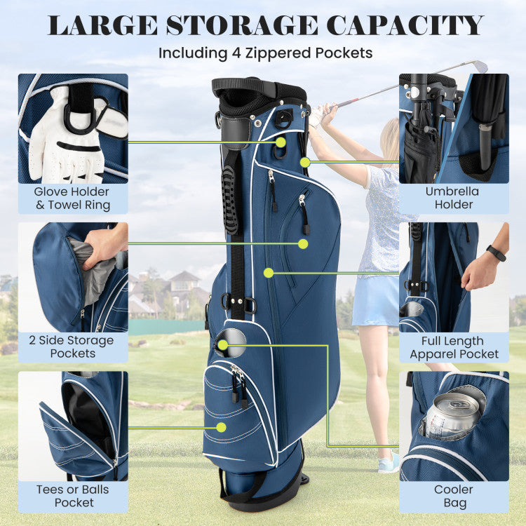 Coast Golf Stand Cart Bag - Séparateur à 4 voies - Léger avec 4 compartiments de rangement - Housse de pluie incluse - Poignées et double bandoulière - Dimensions : 36 x 32 x 112 cm - Couleur : Noir