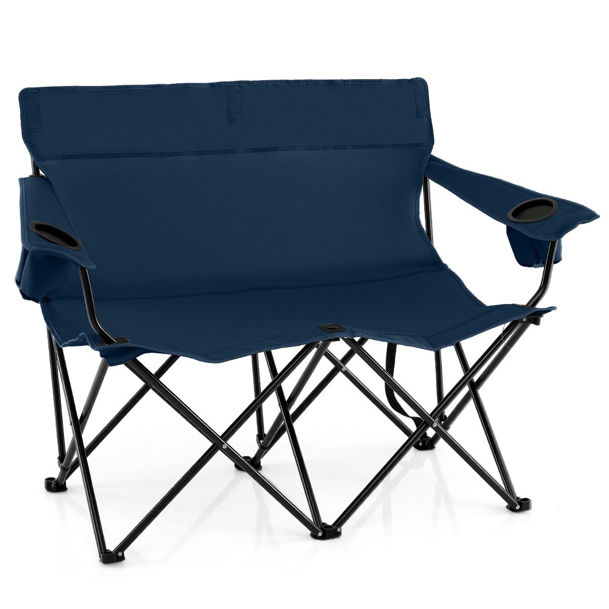 Chaise de camping double Coast - pliable, avec porte-gobelets et sac de transport - bleu foncé
