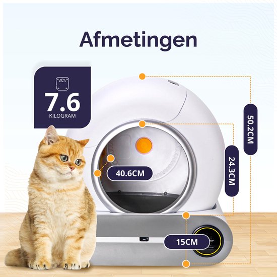 Litière automatique pour chat Viervoeter – Autonettoyante – Contrôle via une application – avec tapis et 3 rouleaux de sacs de ramassage – 65 L
