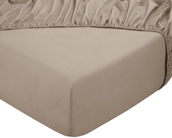 Drap-housse DoubleDry 100 % coton naturel - Double 160 x 200 cm - Doux et respirant - Élastique sur tout le pourtour - Beige