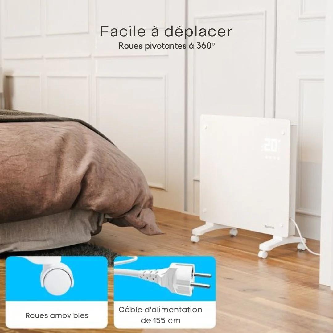 Chauffage électrique Auronic - convecteur avec thermostat et télécommande -  panneau en verre - 1000W - Blanc