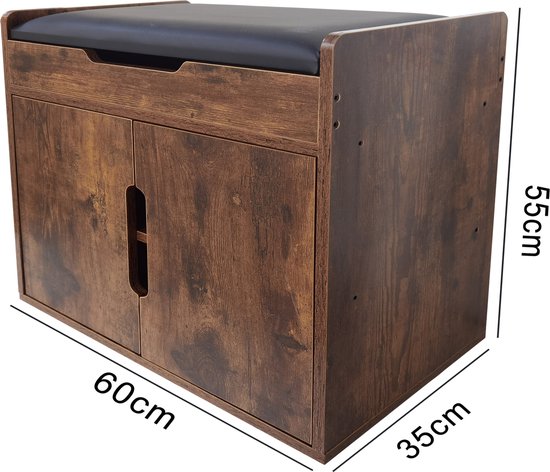 VDD Banc à chaussures - Armoire - Meuble de rangement - Rangement pour chaussures - Pliable avec coussin d'assise - Marron