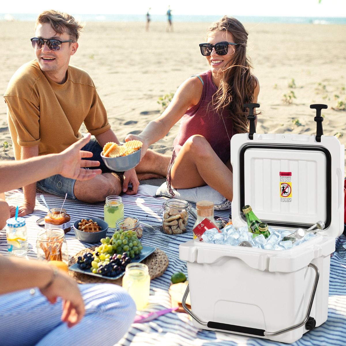 Glacière Coast - 15 litres - avec poignée et bouchon de vidange - 2 porte-gobelets - blanche